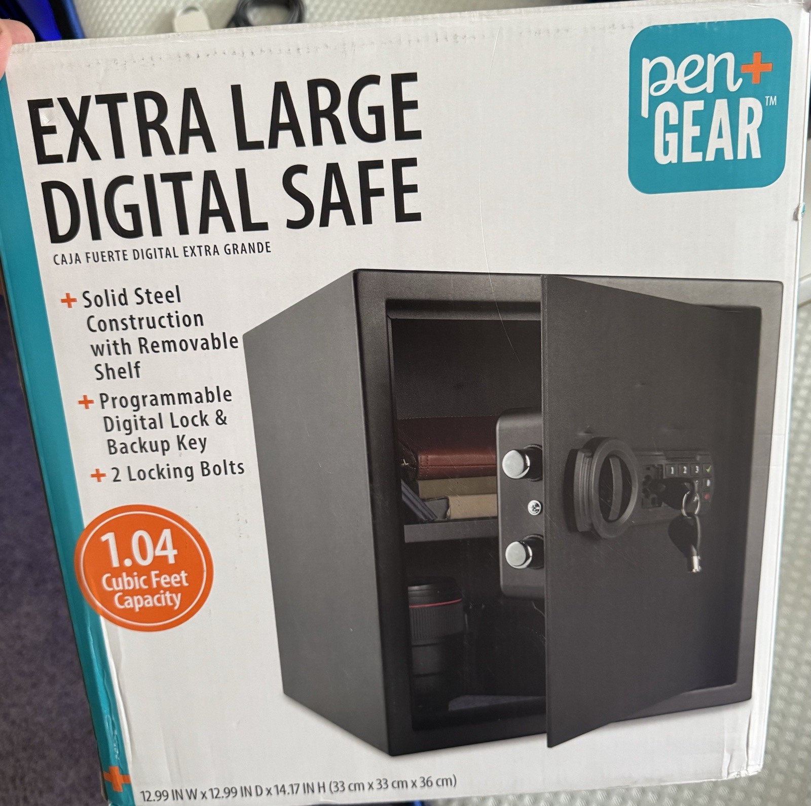 Pen+Gear Extra Large Digital Safe Electronic Lock + Backup Key Black Steel Shelf