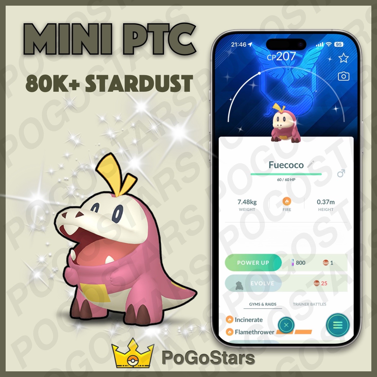 Pokémon PTC Go - Shiny Fuecoco - Team Mystic✨Special Background✨