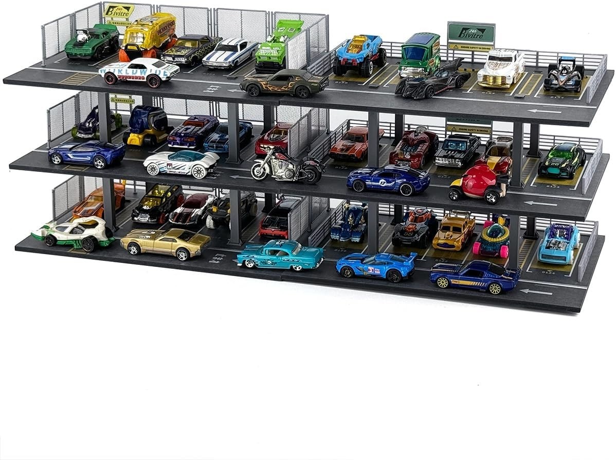 Space Saving 1/64 Scale Car Display Case with Horizontal Railing and Stoppers