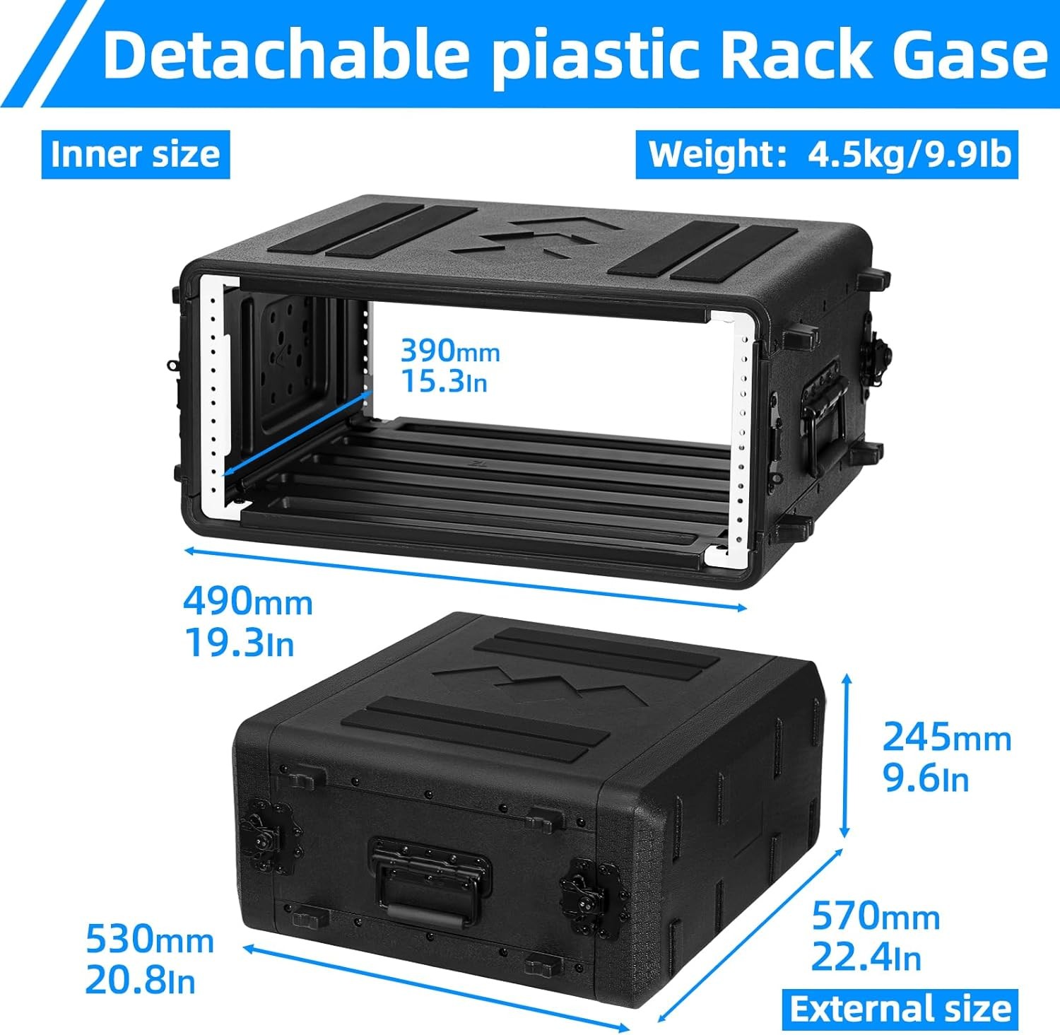 4U Rack Case Shallow 17" Depth, 19" Rackmount Flight Case for DJ Amplifier Audio