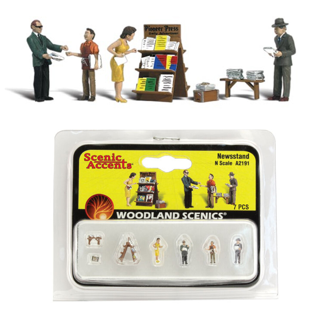 NEW Woodland Scenics Accents A2191 Figures - Newsstand - Pkg (7) N Scale