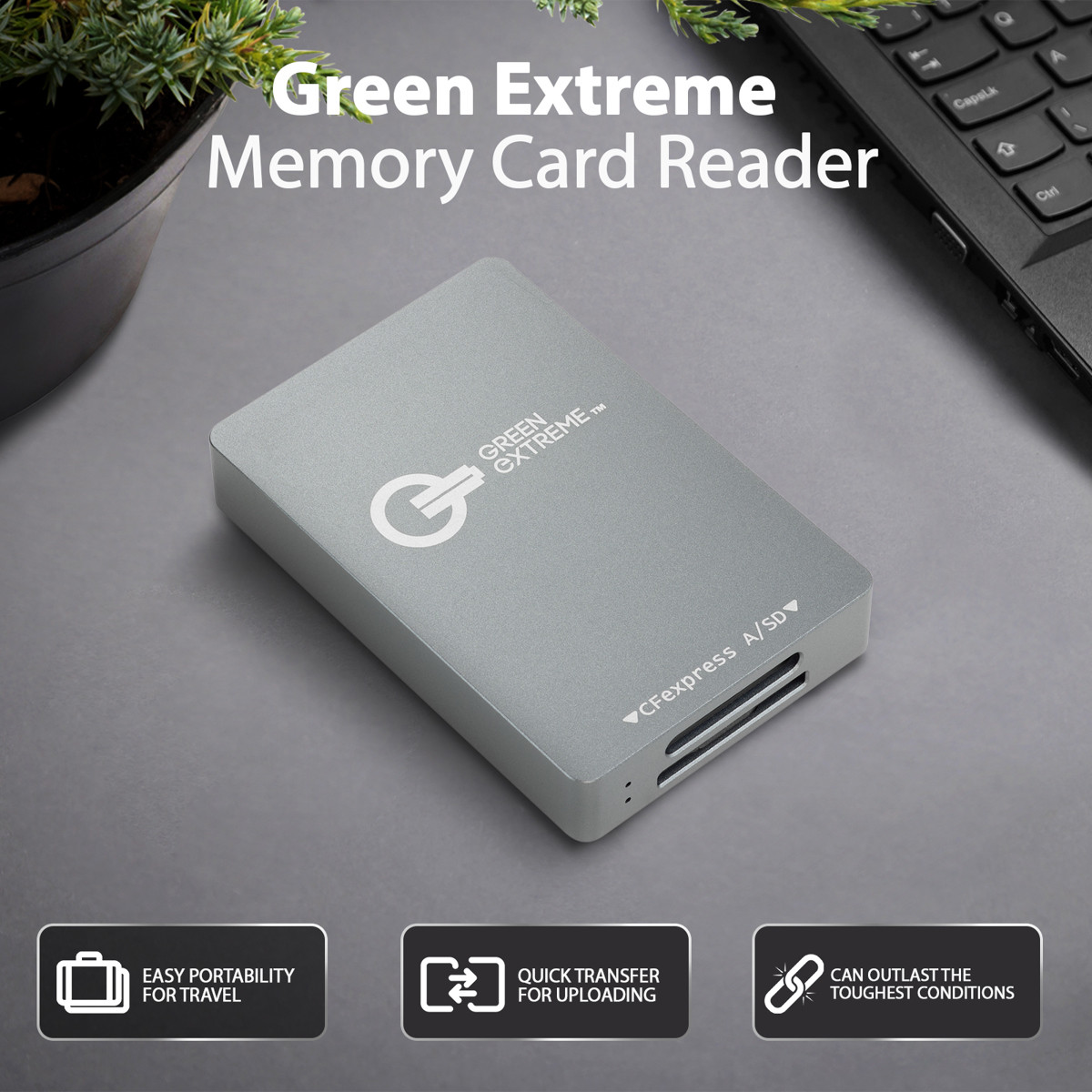 Green Extreme USB-C 3.2 Gen 2 CFexpress Type-A and SD UHS-II Memory Card Reader