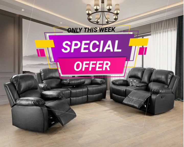 NEW 3PC Sofa Loveseat Chair Black Leather Living Room 5-Seater Recliners Set