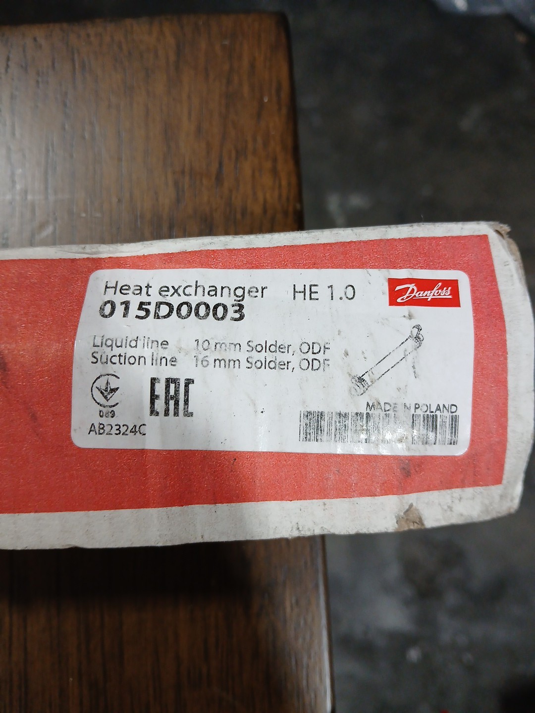 Tube-in-tube heat exchanger Danfoss HE 1,0 015D0003