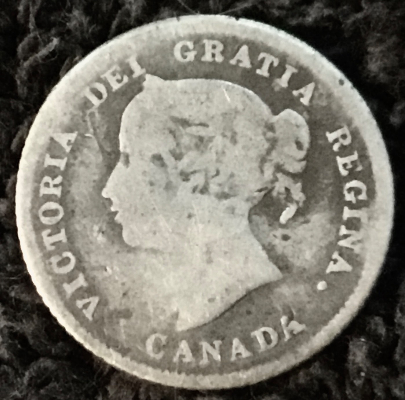 1874H Plain or Small 4, 5 Cent Silver Canada Coin KM 2