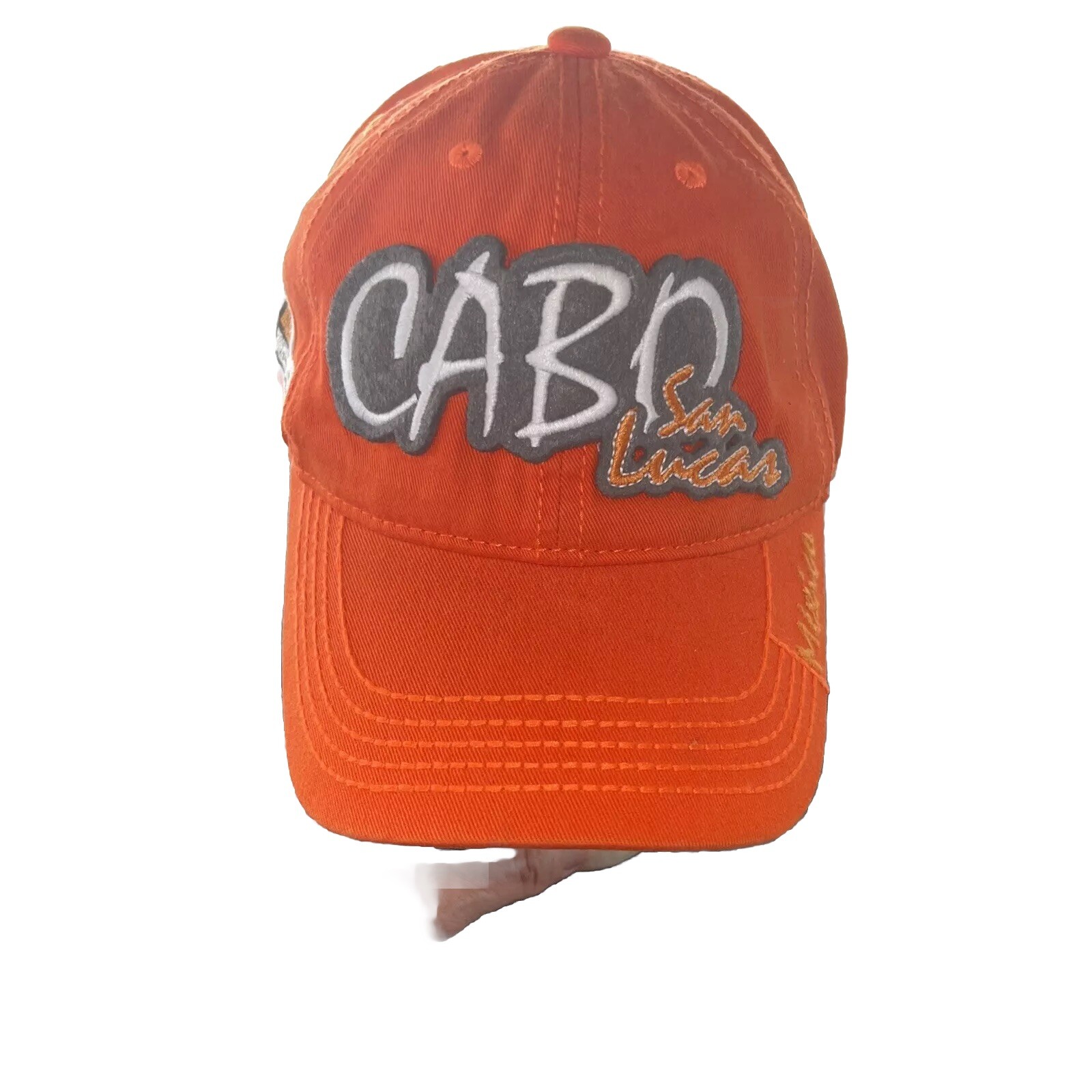 CABO San Lucas Gray Felt Patch on Orange Hat Cap Strap Buckle Mexico Patch EUC