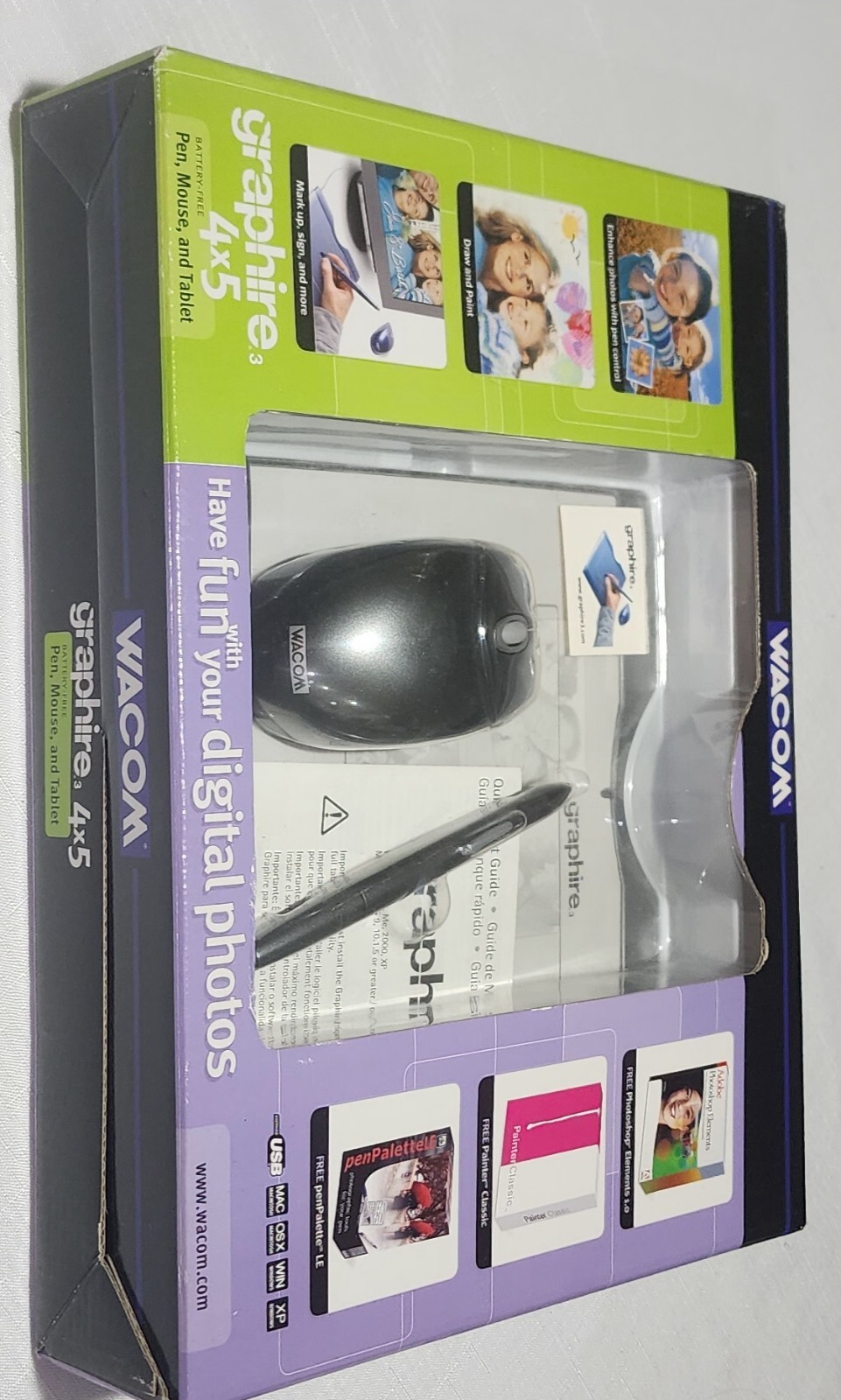 Wacom Graphire3 4x5 USB Tablet,Pen, Mouse & Software Bundle CTE430GR New Sealed