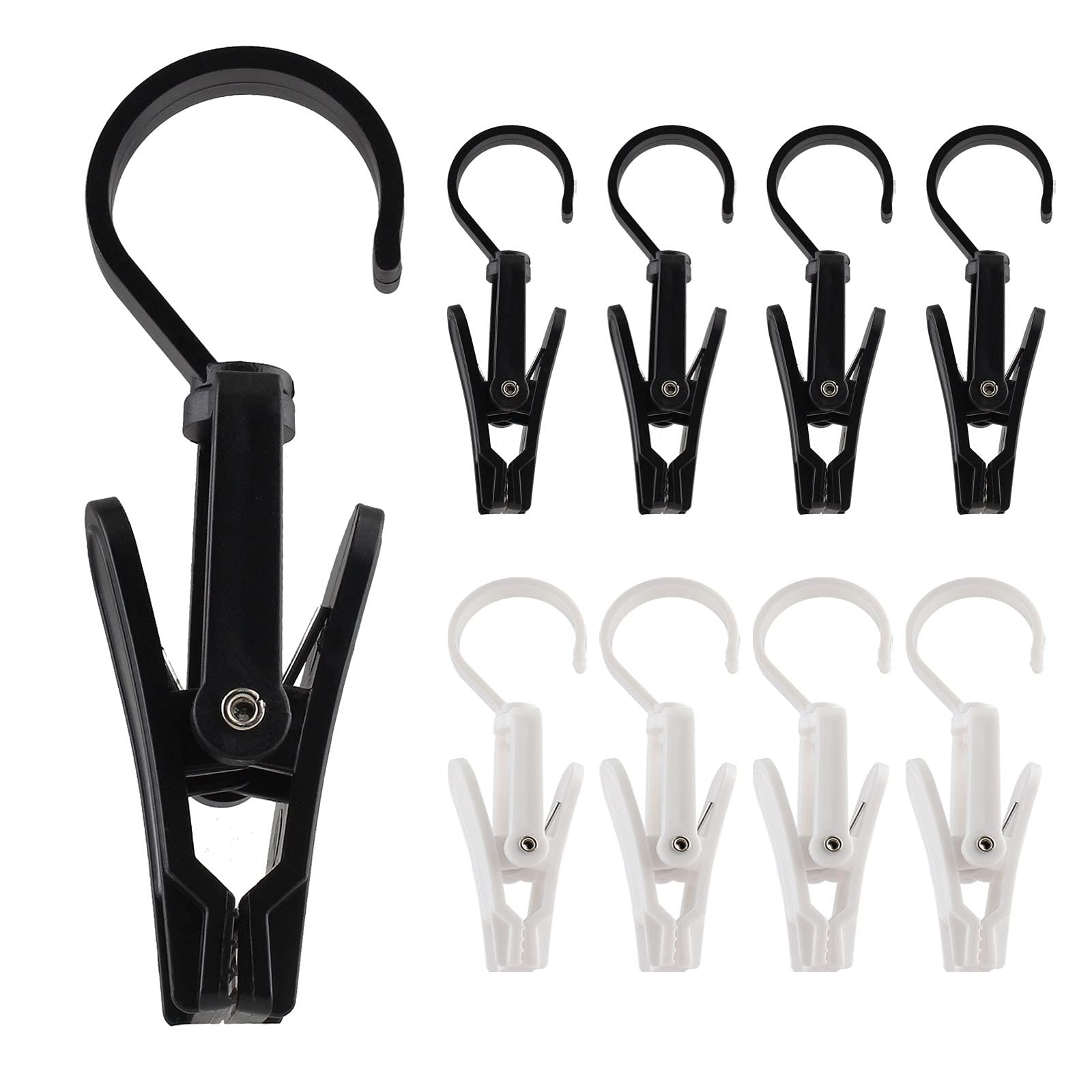 20 PCS White Black Plastic Laundry Hooks Swivel Clothes Pins Hanger Clips