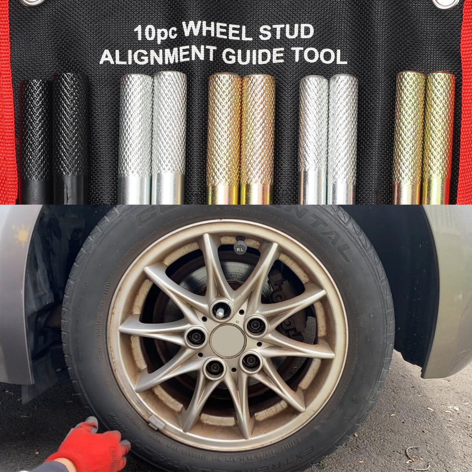 10PC Wheel Alignment Pins Set, Steel Alloy Guide Tool for M14/M12/M15 Lug Bolts