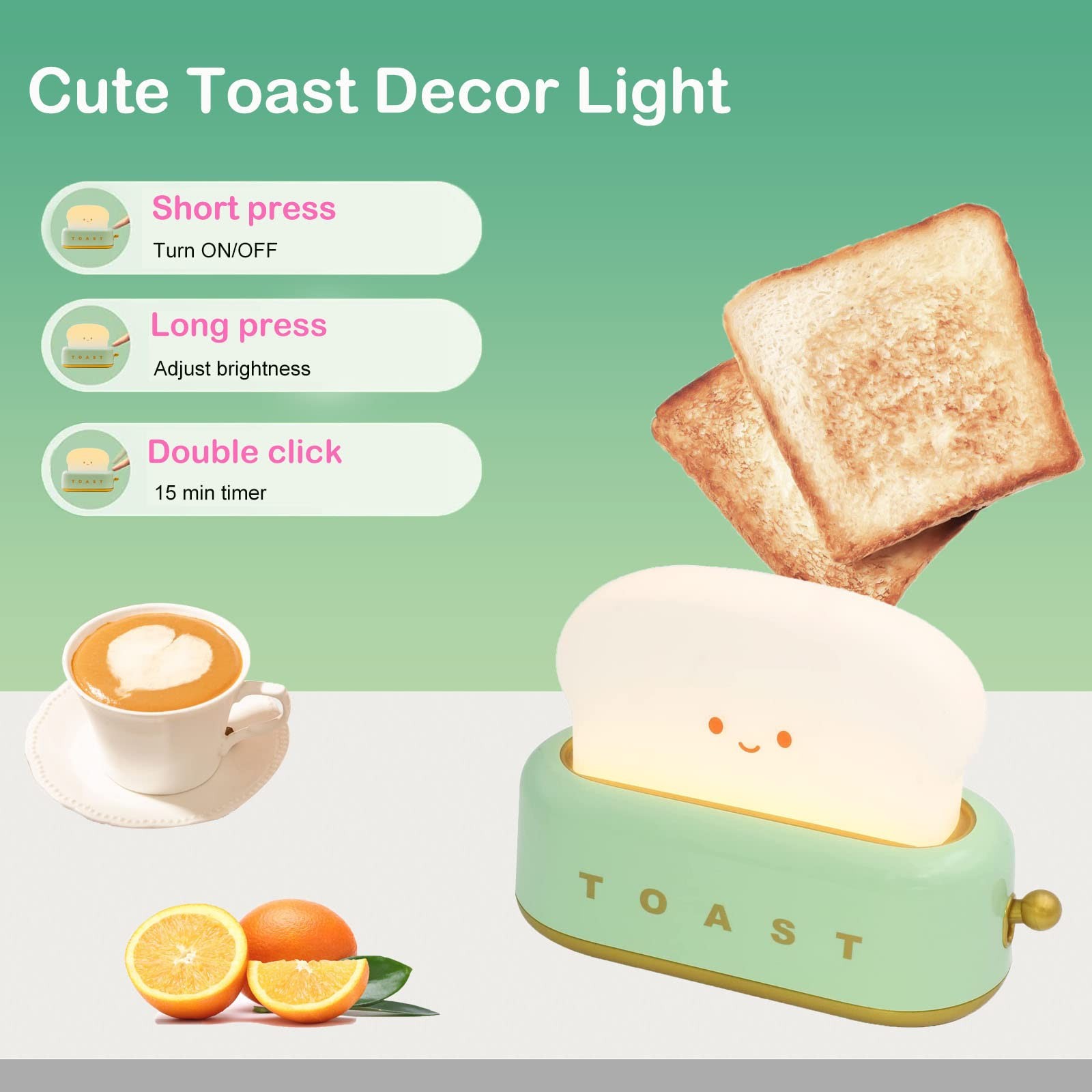 Cute Toast Night Light LED Dimmable Bread Light with Timer Sleep Lamp for Bed