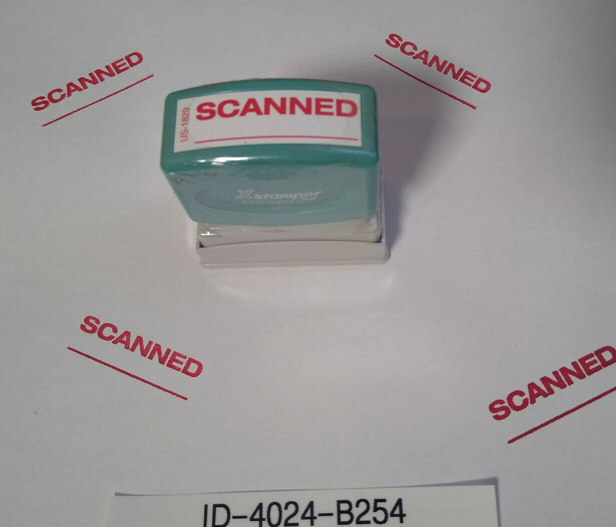 New Xstamper ECO-GREEN Pre-Inked Stamp, Scanned, Red Ink: "Scanned"