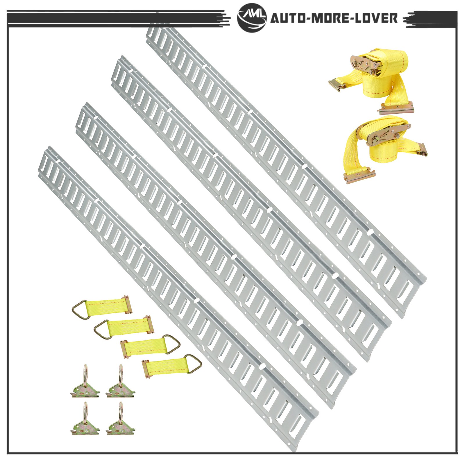 14 PCS- 4 5' E-Track Rails 4 2" D-ring 2 Ratchet Straps 4 Rope Tie Offs