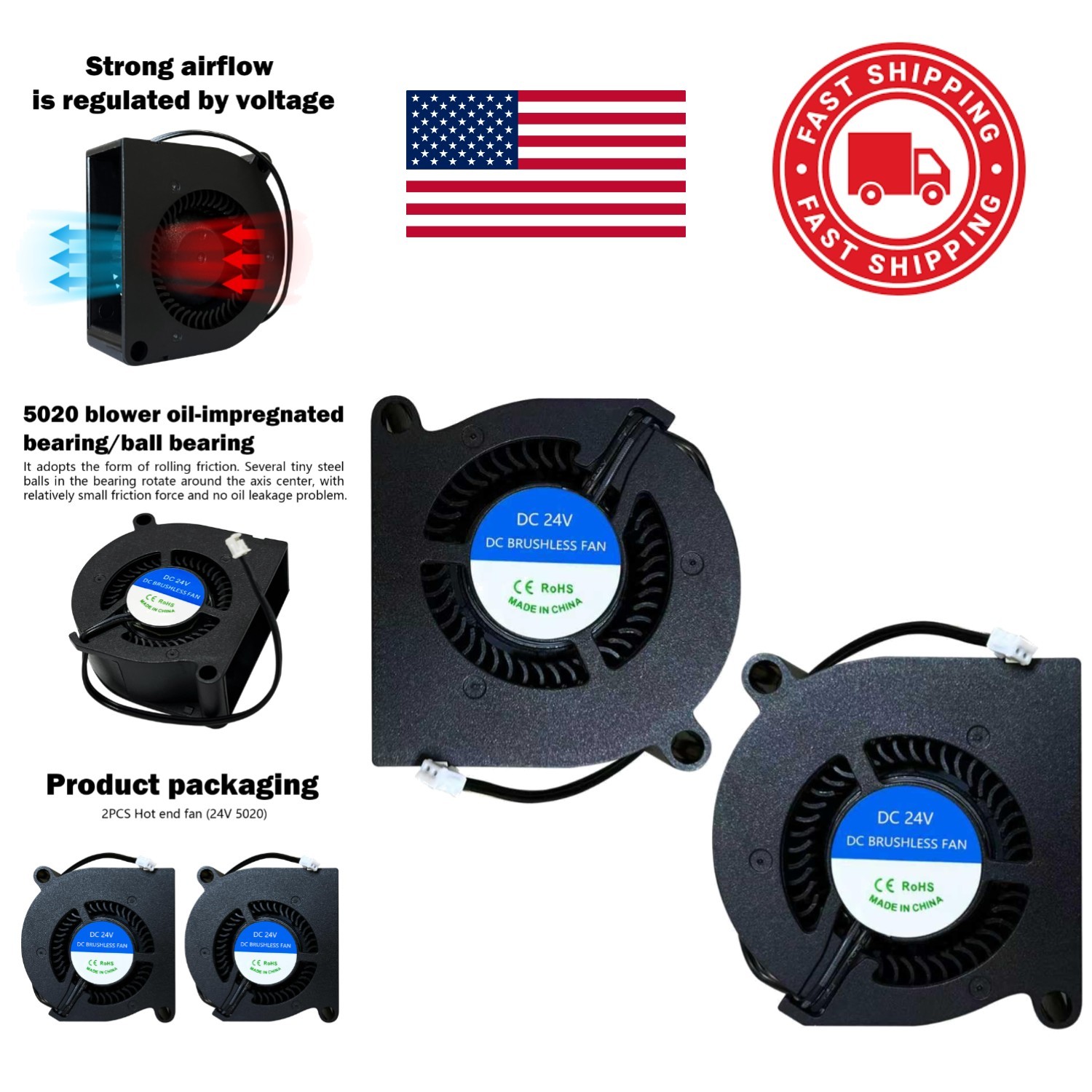 Dual Ball Bearing 5020 Fan 50mm Axial Cooling for Hotend and Electronics
