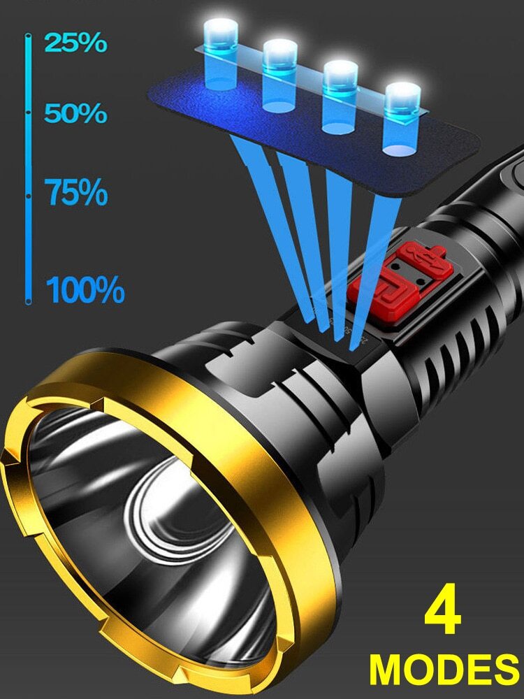 100000LM LED Flashlight Tactical Flash light Waterproof Camping Hand Light USB