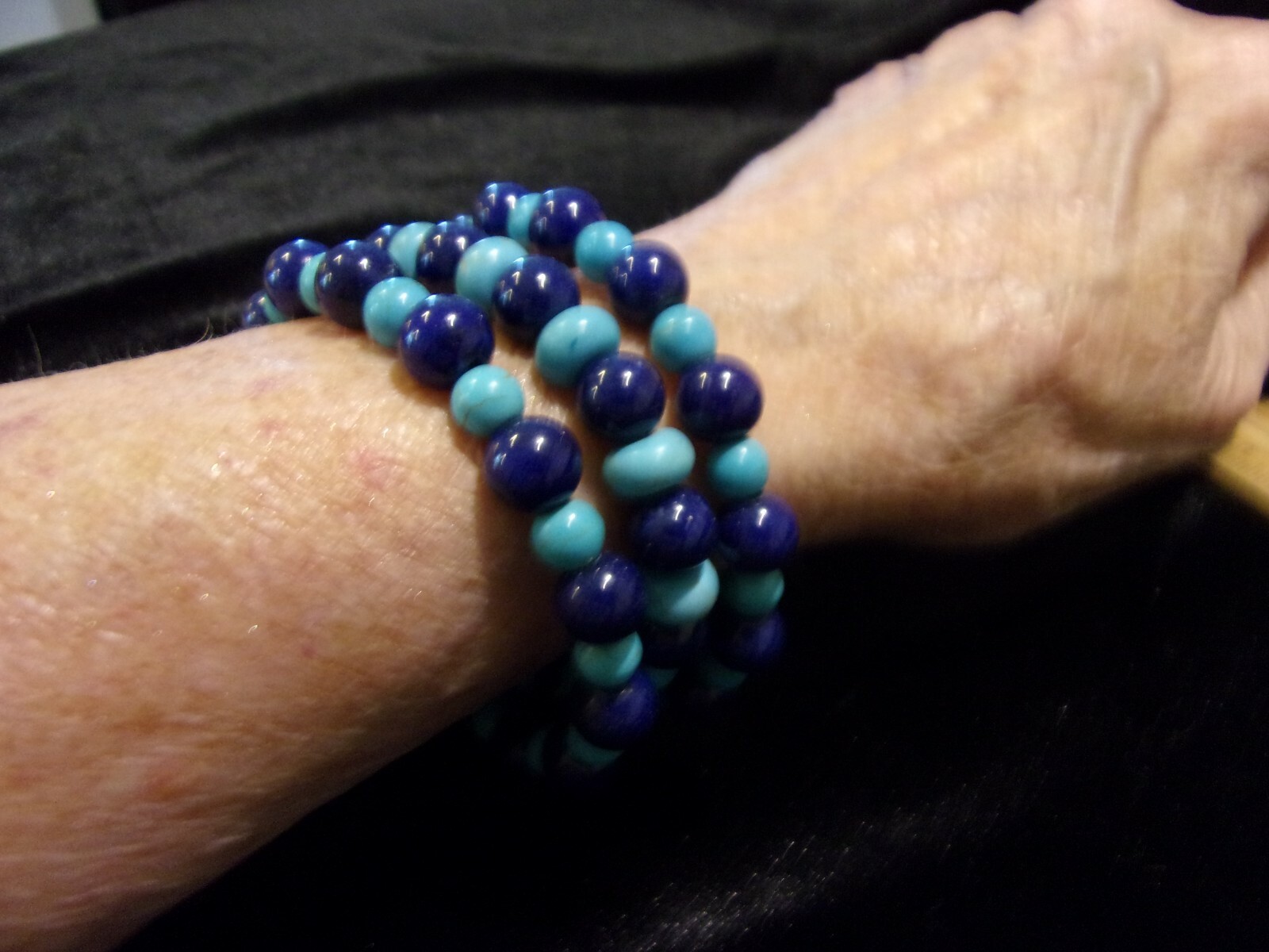 3 Stretch Bracelet Set w/Natural Blue Lapis & Blue Howlite 7" Average Sized