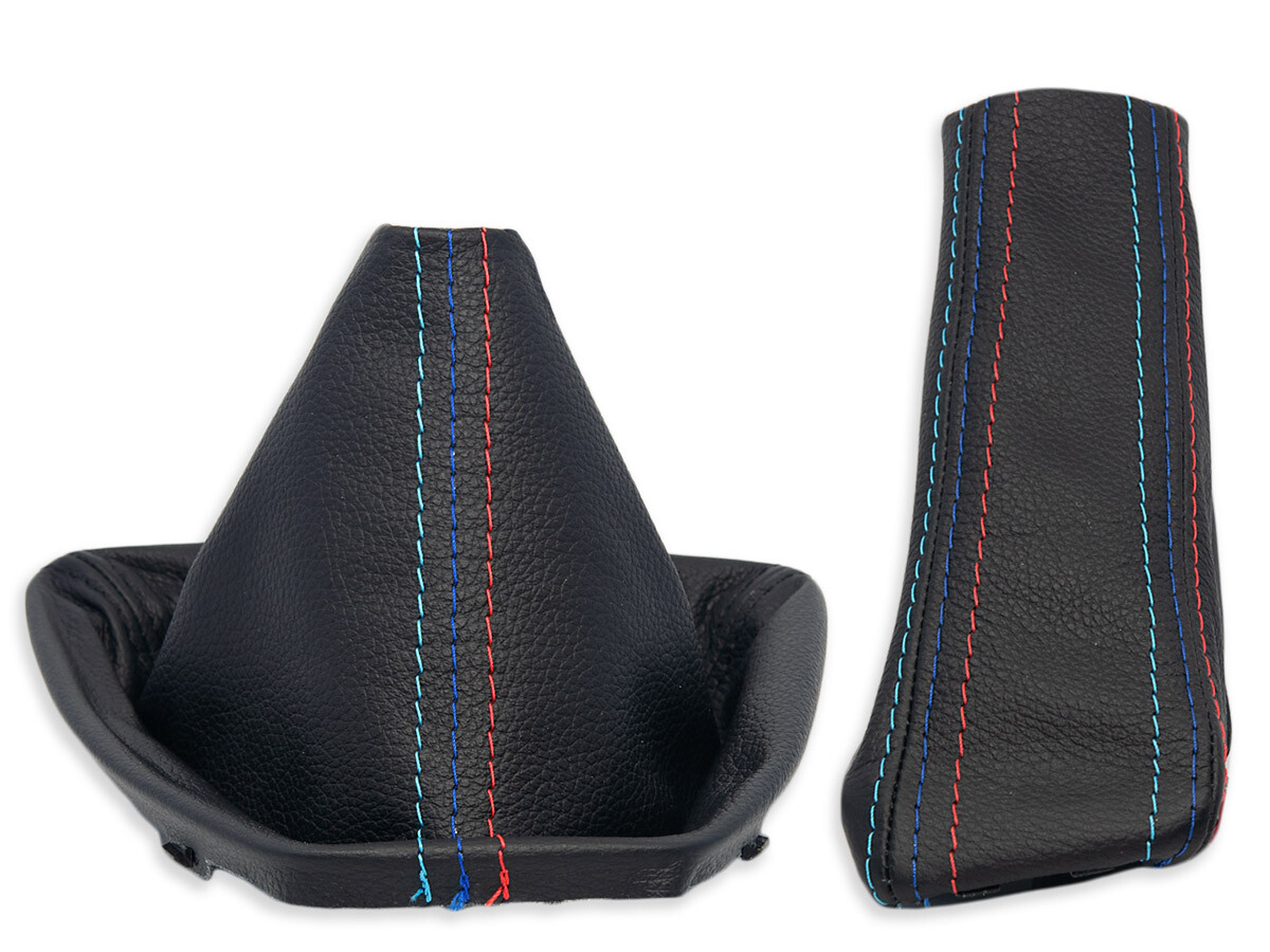 FOR BMW E90 E91 GEAR SHIFT + HANDBRAKE GAITER LEATHER STITCHING MPOWER + FRAME