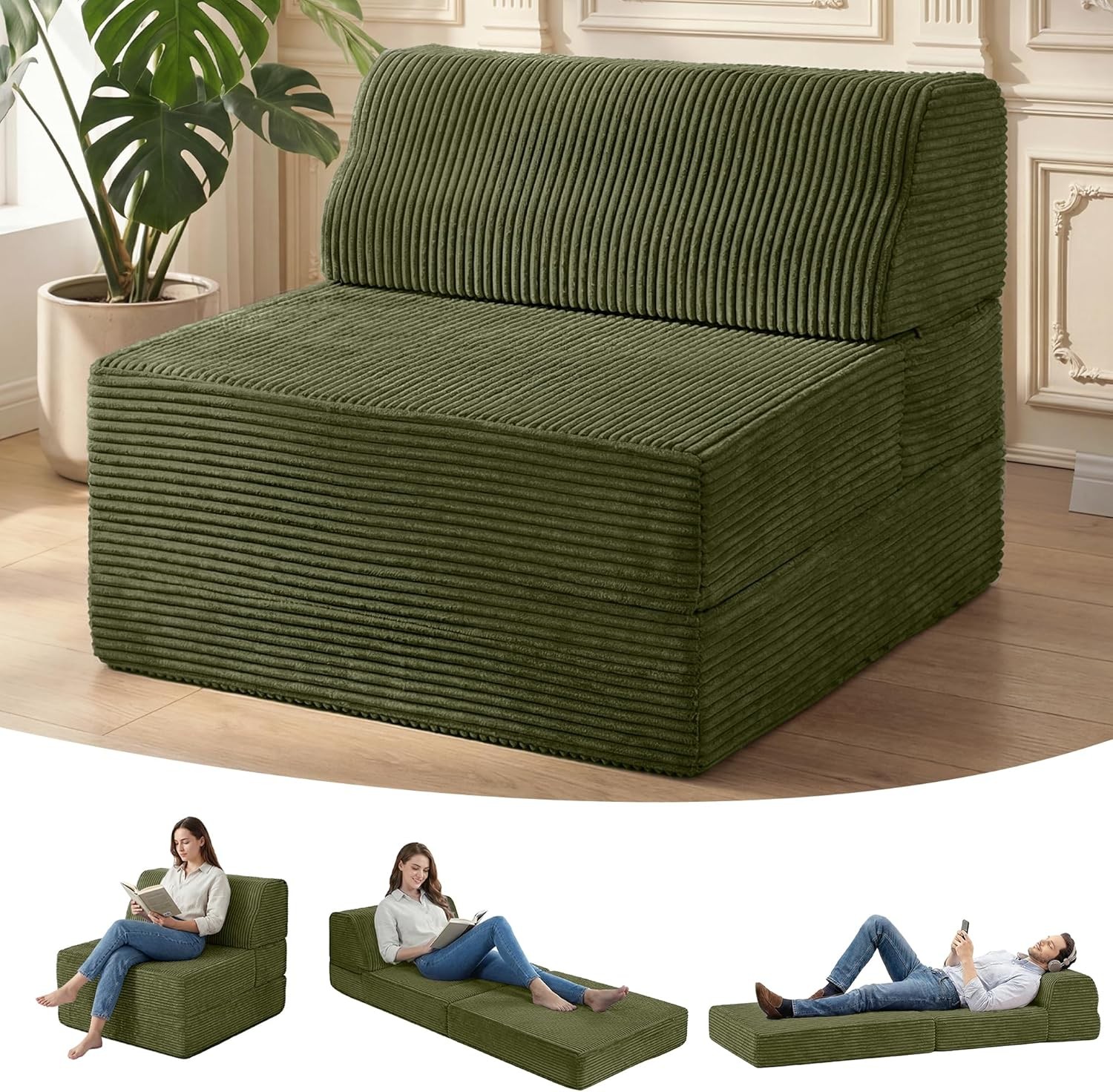 Folding Sofa Bed W/ Pillow Memory Foam Fold Out Chair Bed Convertible Sleeper