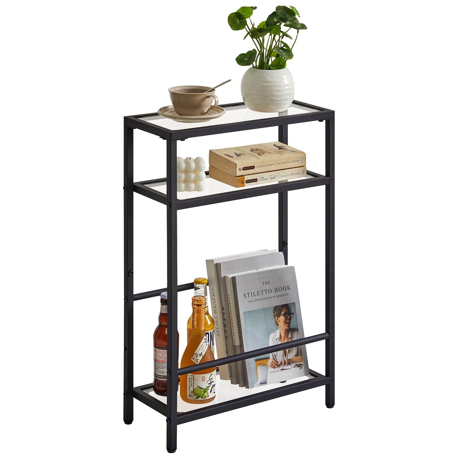 IBUYKE Narrow Side Table with Storage Shelf, 3 Tier Slim End Table,Modern Sof...