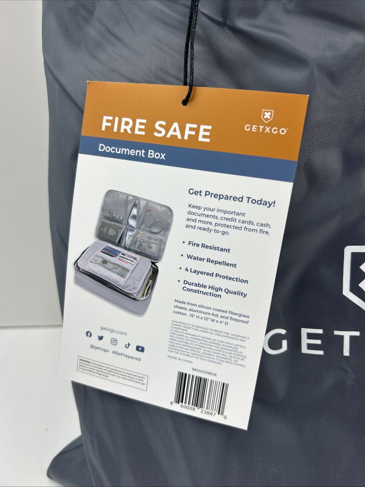 GETXGO Fire Resistant, Water Repellent, Durable Document Box