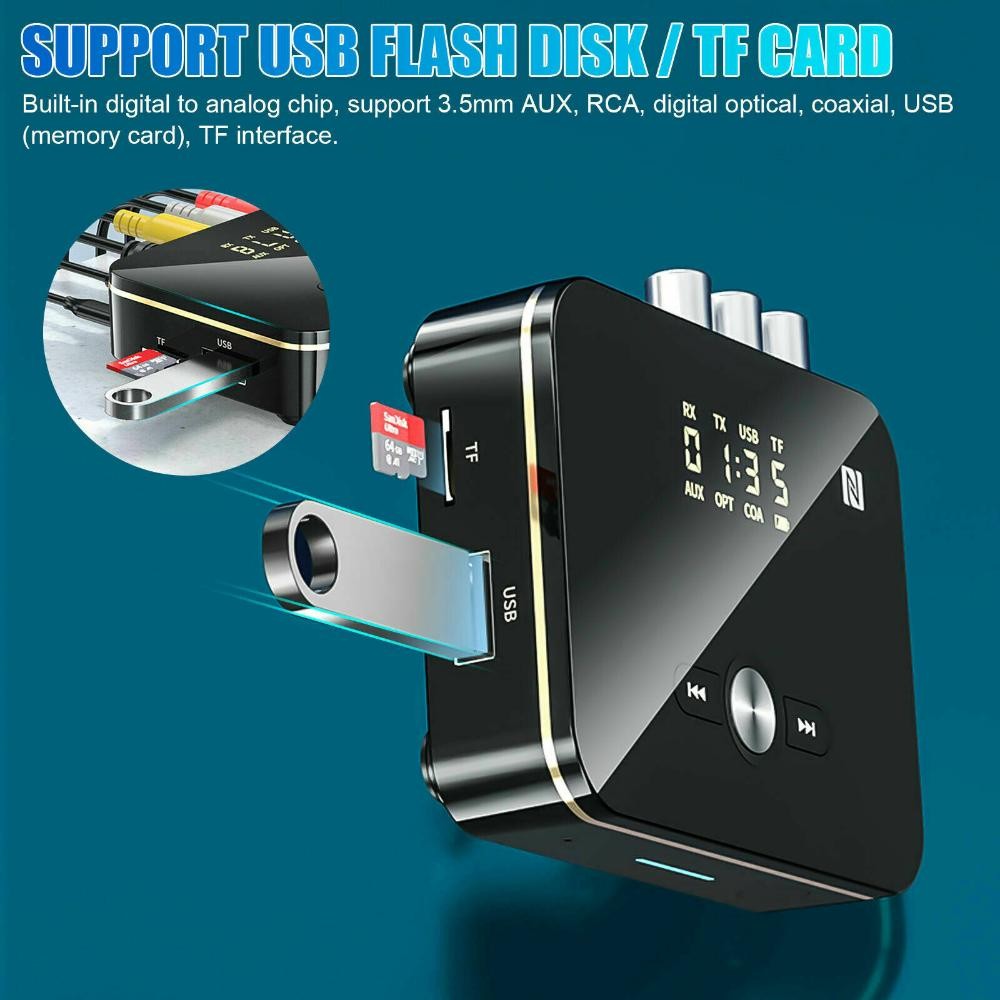 NFC Multi-Function Bluetooth Receiver Wireless 3.5mm AUX to 2RCA Audio Adapter F