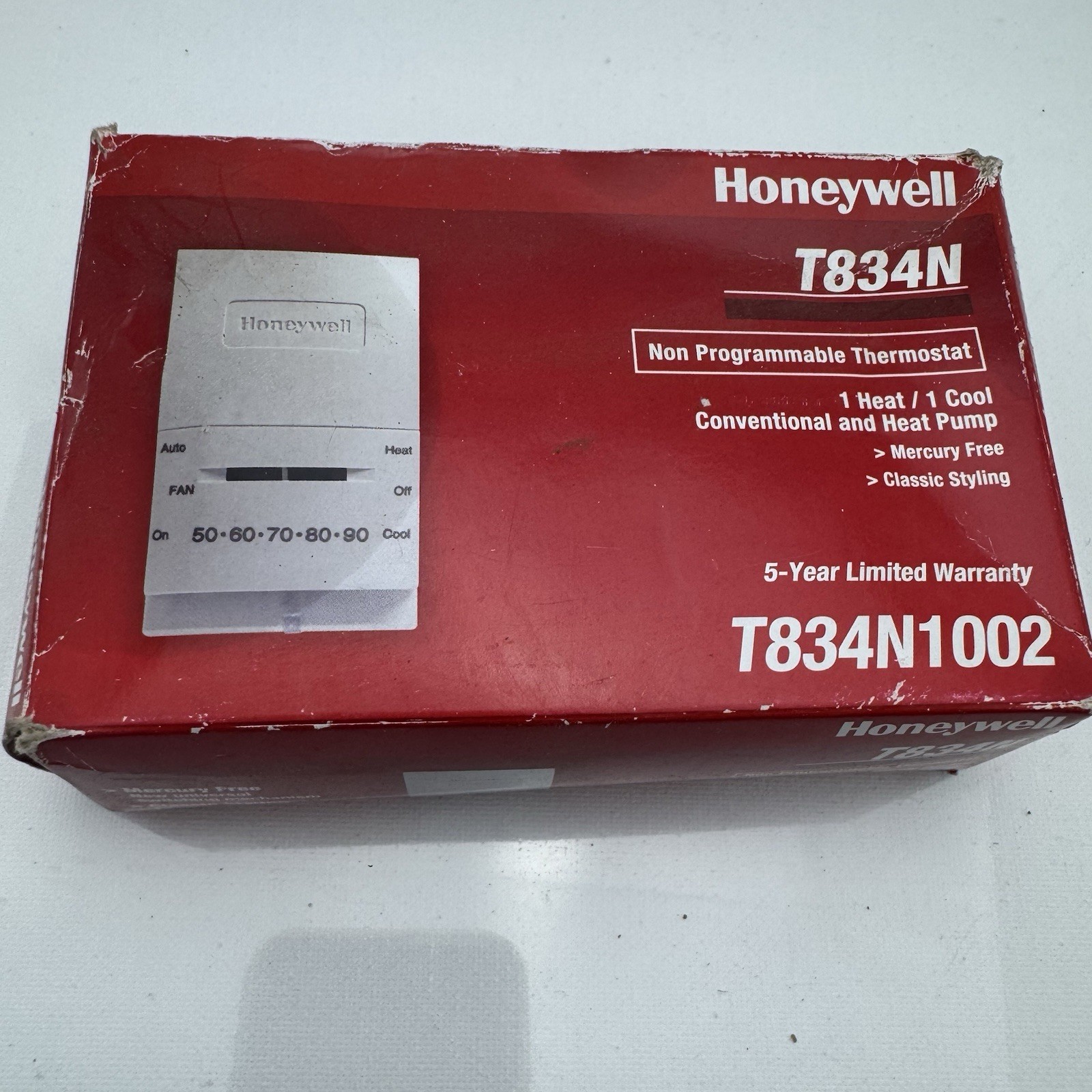 Honeywell T834N1002 Non-Programmable Thermostat 1 Heat 1 Cool New Open Box