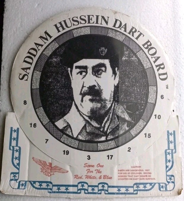 VINTAGE SADDAM HUSSEIN TARGET DART BOARD DESERT STORM PATRIOTIC MILITARY USA NOS