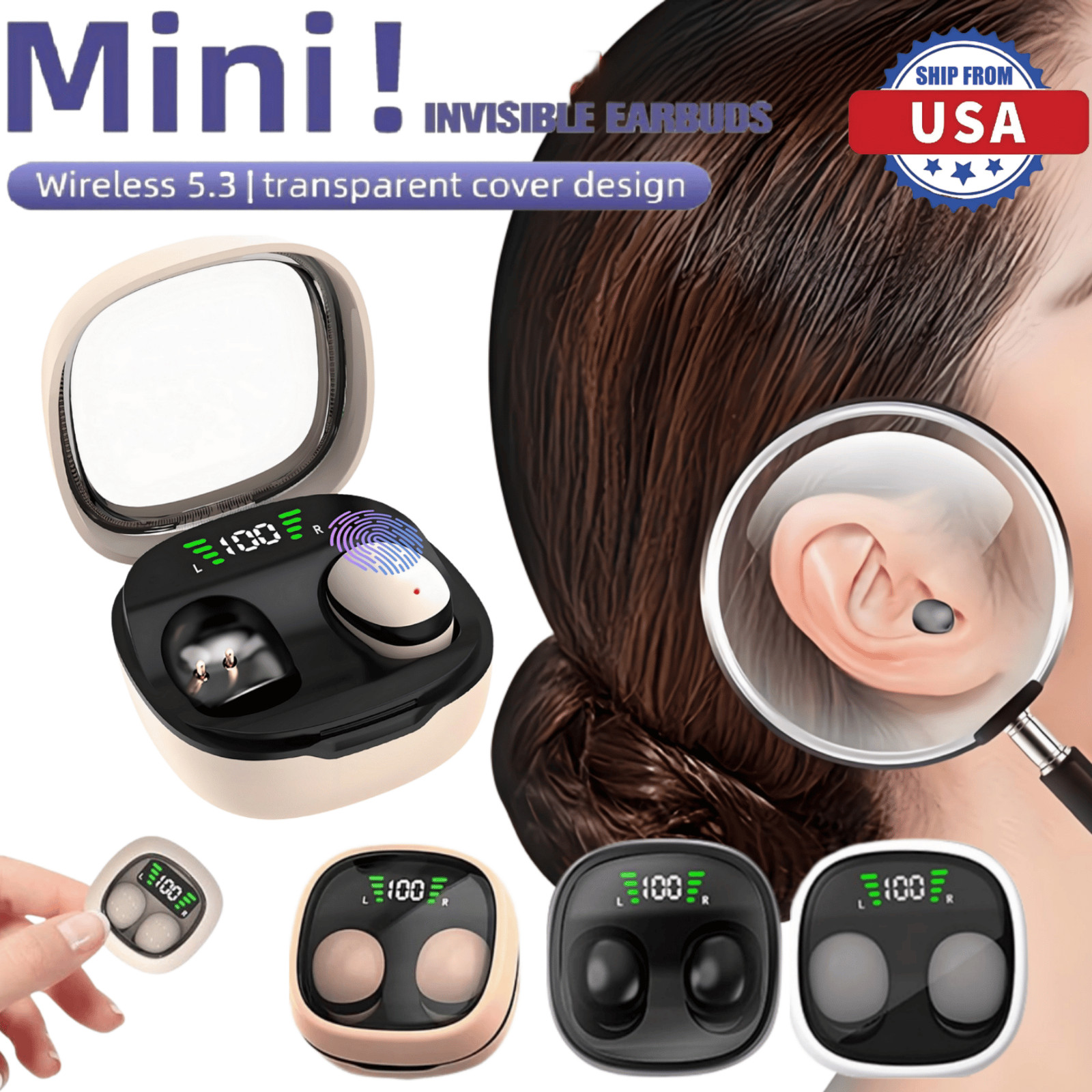 Invisible Sleep Wireless Earphones Bluetooth 5.3 Headphones Hidden Mini Earbuds