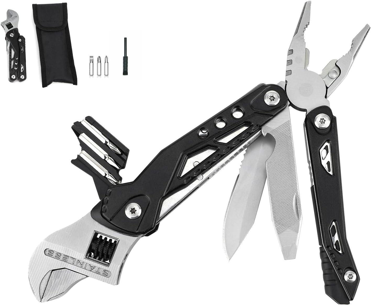 14-in-1 Adjustable Wrench Multitool EDC Pliers Knife Saw 30Cr13 Tool - NIB