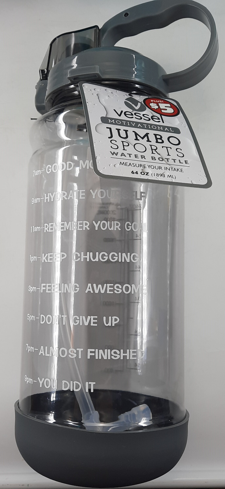 Vessel Jumbo Sports Water Bottle 64 Fl Oz Gray and Aqua Measure Your Intake NEW
