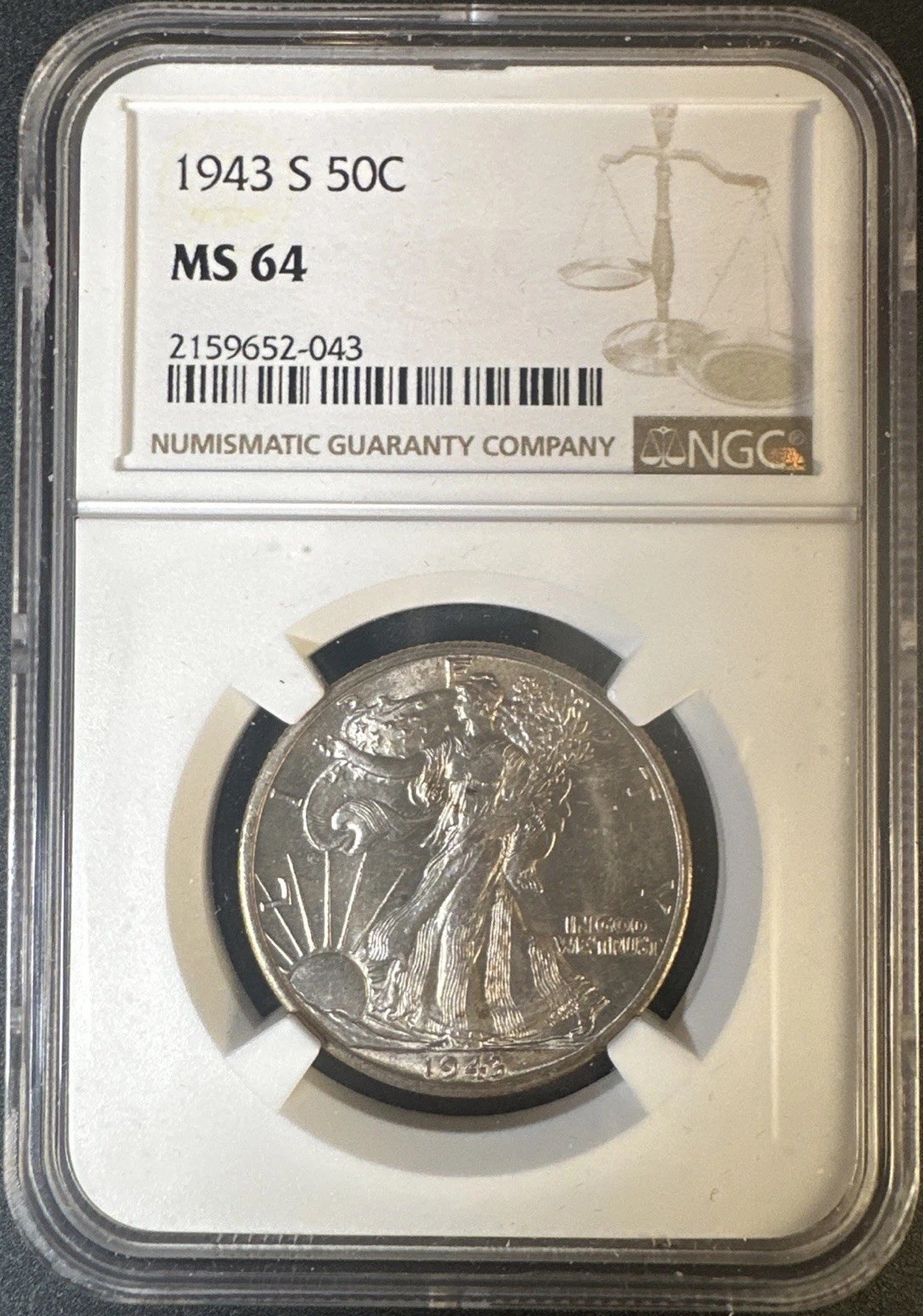 1943-S Walking Liberty Half Dollar, NGC MS64