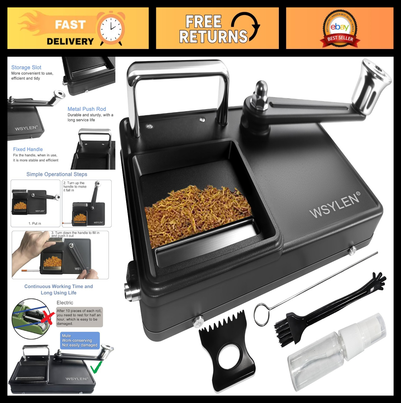 Manual Cigarette Rolling Machine with Storage, Dual-Track for 8mm Cigarettes, Bl