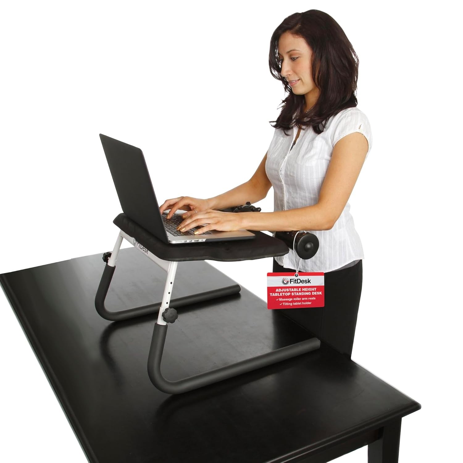 Portable Standing Desk Converter with Massage Rollers Forearm Supports
