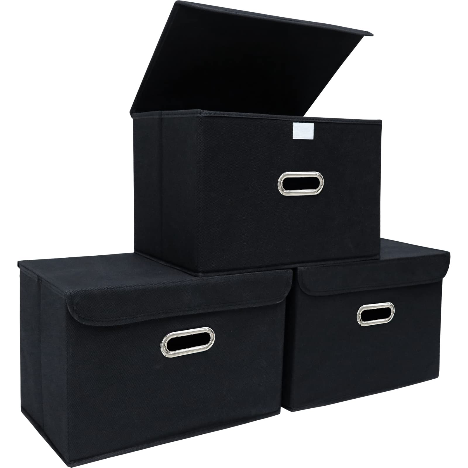 STOREONE Fabric Storage Cube Bins Foldable Organizer Container 3 Pcs, Black