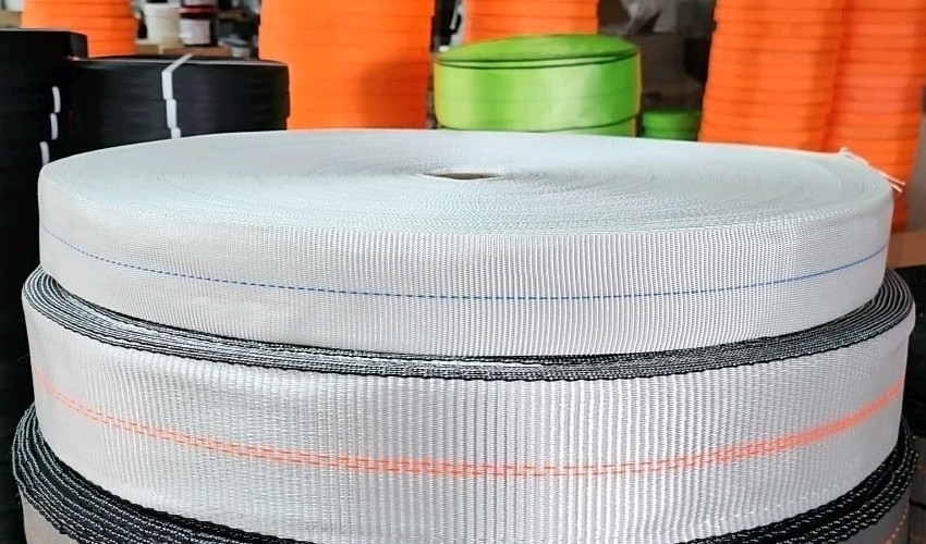 315' Roll of 2" White w/ Blue Center Stitch Tie Down Webbing - 25 Available NEW!