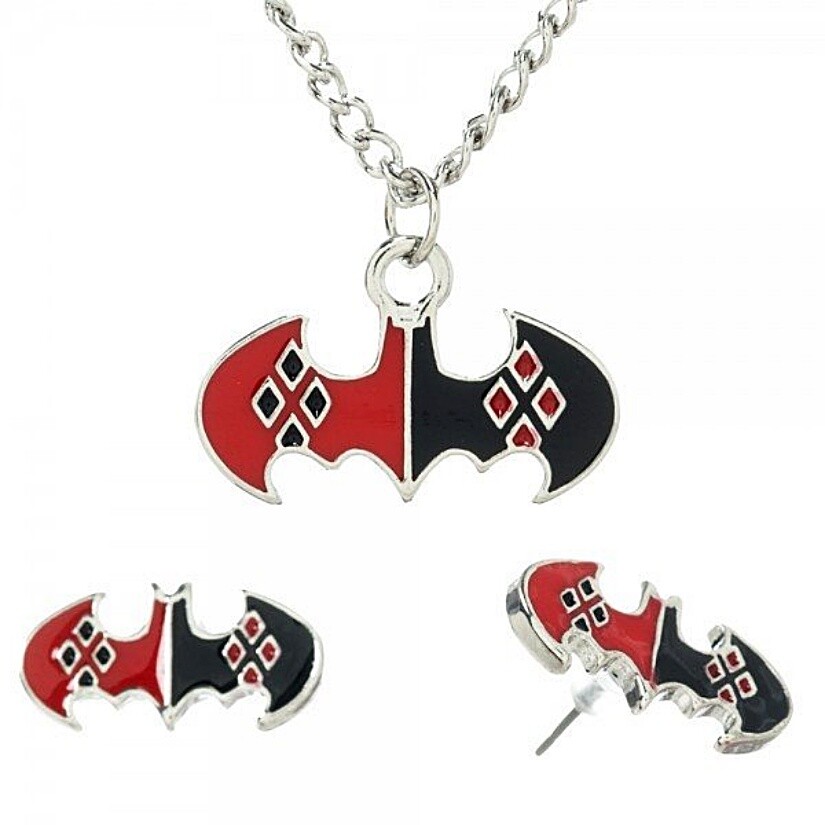 DC Comics Batman Harley Quinn Logo Necklace and Earring Set NEW UNUSED