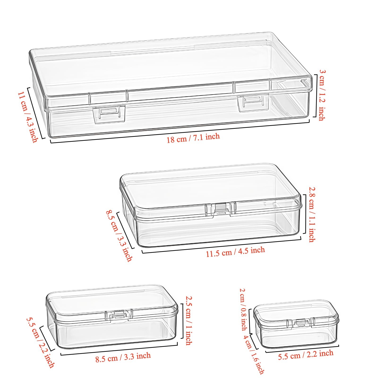 24 Pieces Mixed Sizes Rectangular Empty Mini Clear Plastic Organizer Storage ...