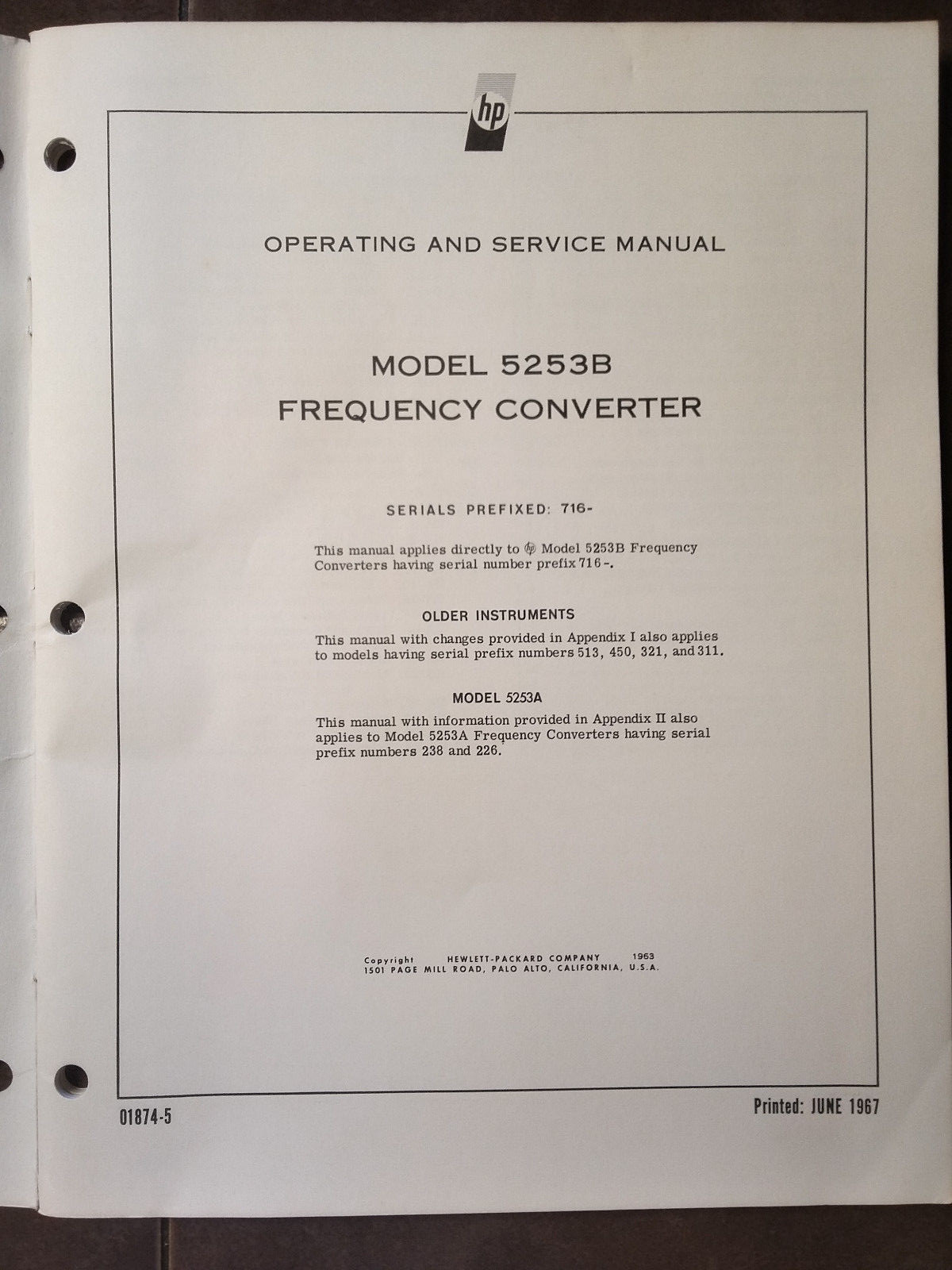 HP 5253B Operating & Service Manual