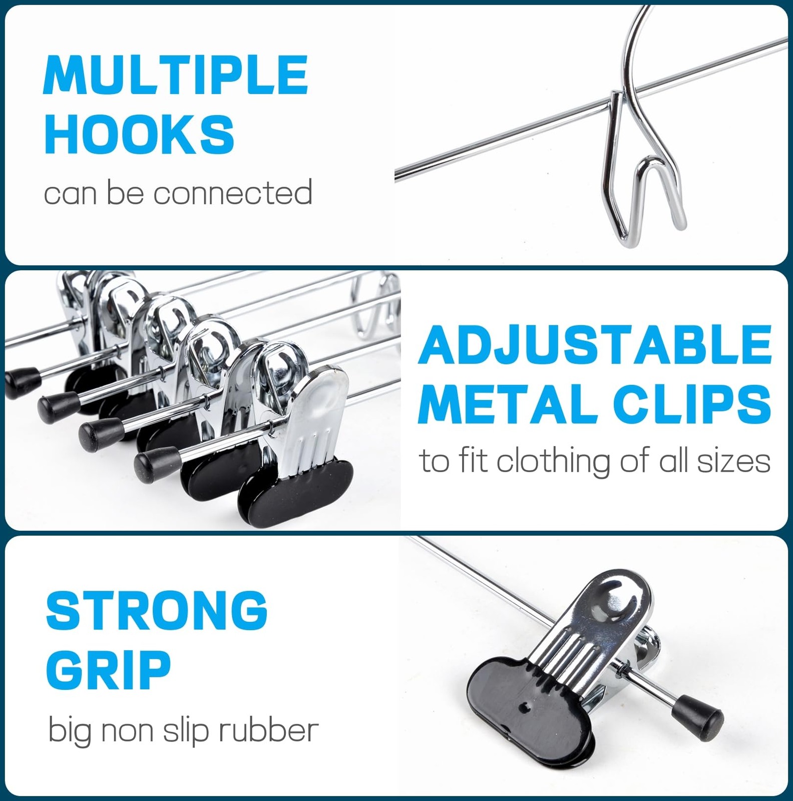 Amber Home 20 Pack Heavy Duty Metal Pants Skirt Hangers, Stackable, Adjustabl...