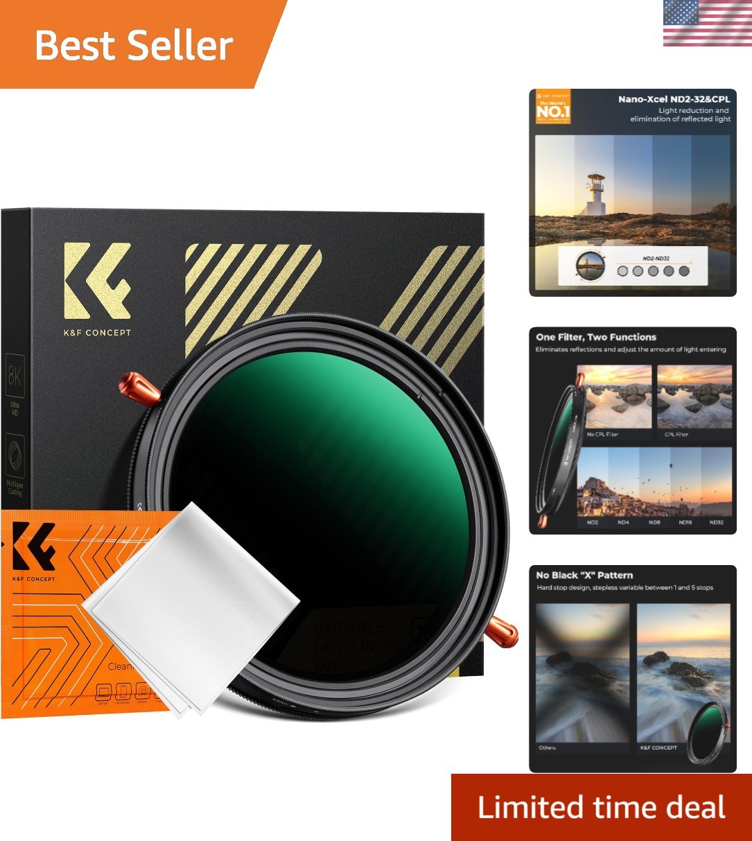 82mm Variable ND2-32 & Polarizing Effect 2-in-1 Lens Filter | 1-5 Stops VND L...