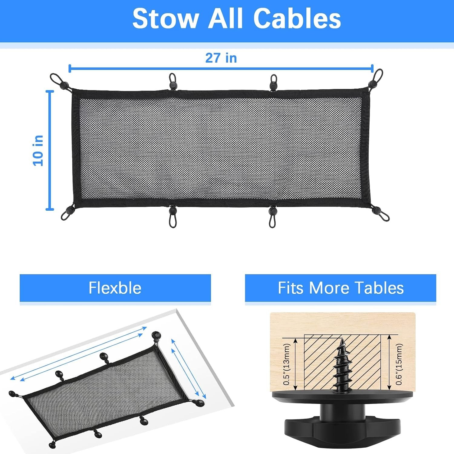 Cable Management Net Under Desk Kit,Privacy Mesh Cable Manager Flexible Under
