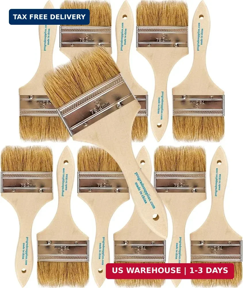 Pro Grade - Chip Paint Brushes - 12 Ea 3 Inch Chip Paint Brush Light Brown