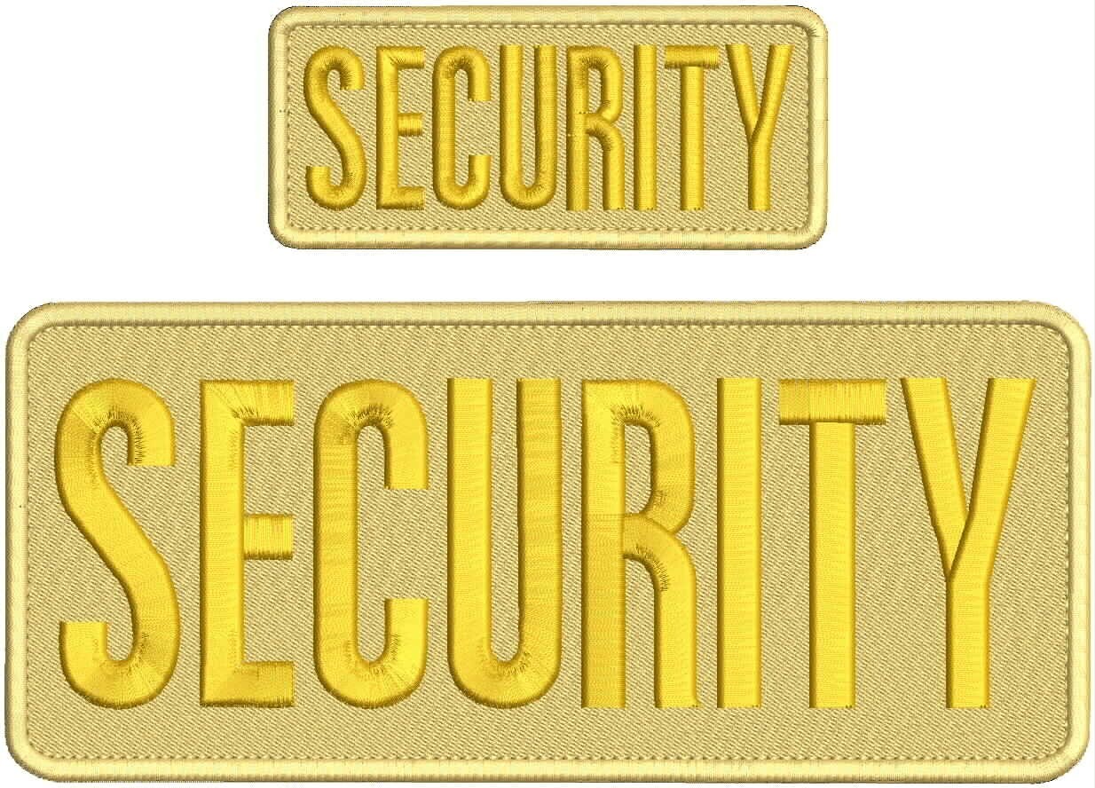 SECURITY EMBROIDERY PATCHES 4X10 AND 2X5 HOOK ON BACK GOLD ON TAN
