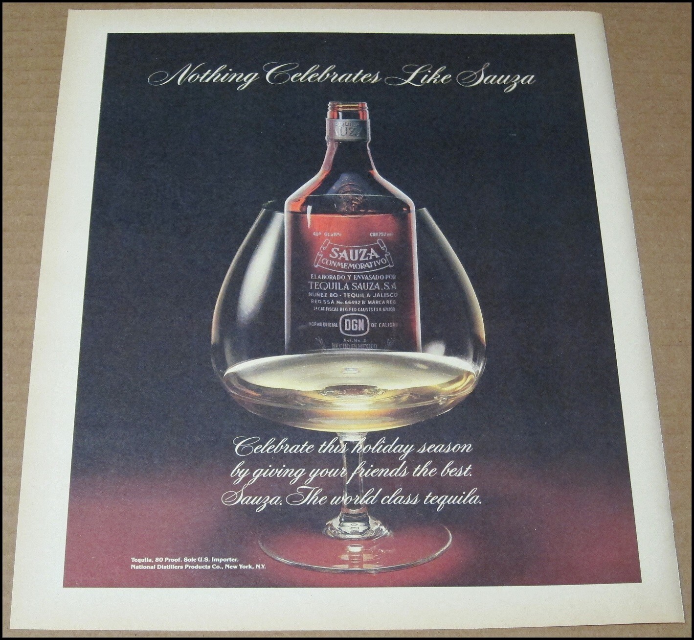 1985 Sauza Conmemorativo Tequila Print Ad Vintage Advertisement 10"x12" Holiday