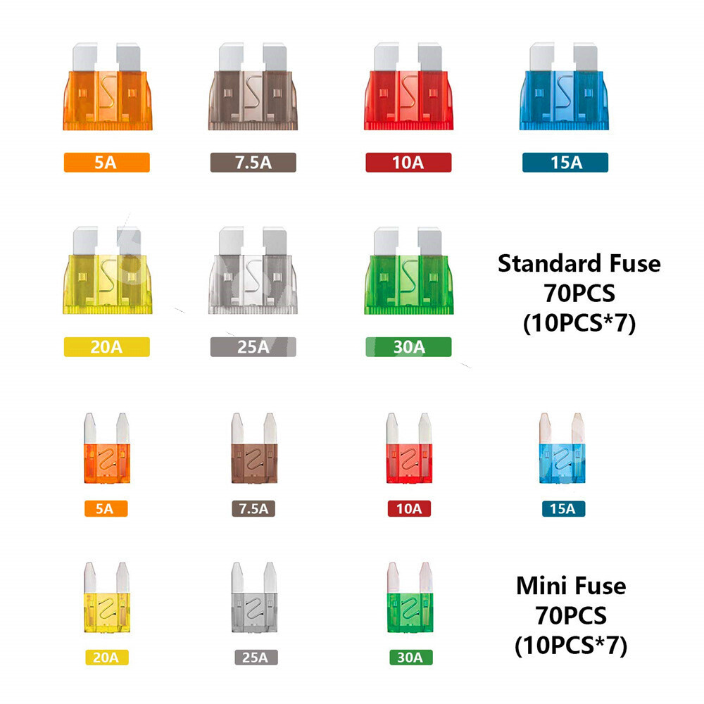 Blade Fuse Assortment Kit Car Medium Mini Standard Fuses 5A 7.5A 10A 15A 20A 25A