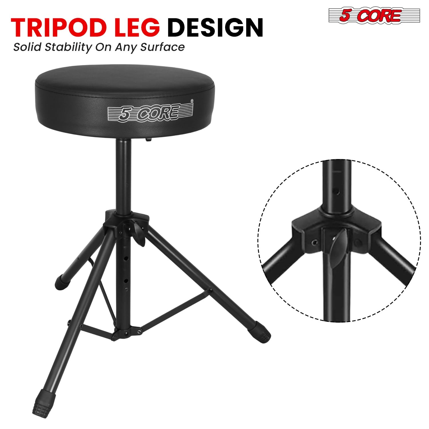 5 CORE Drum Throne 3 Inch Padded Comfortable Guitar Adjustable Height, Black