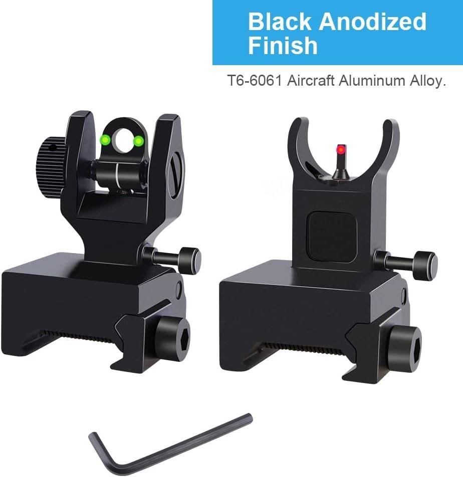 Fiber Optic Flip Up Iron Sights Picatinny Rail Mounted Front & Rear Iron Sights