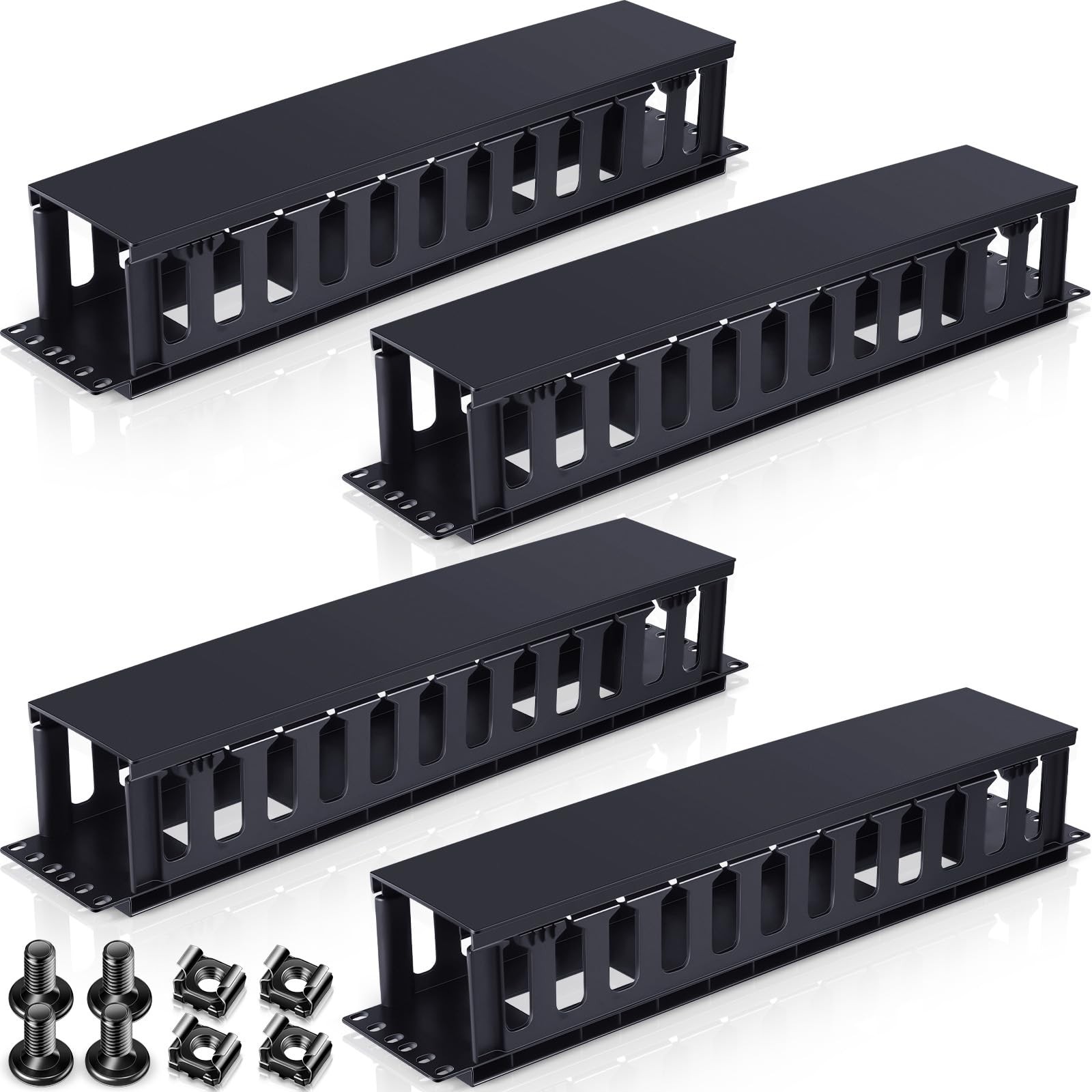 Taiyin 4 Pcs 2u 19 Inch Horizontal Cable Management Panel, 12 Slot Rack black