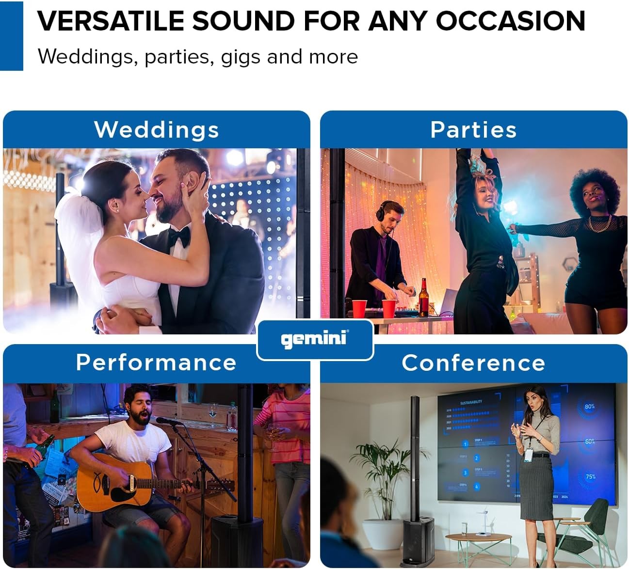 Gemini Sound Powered Line Array PA System with 8" Subwoofer, Mixer & Bluetooth