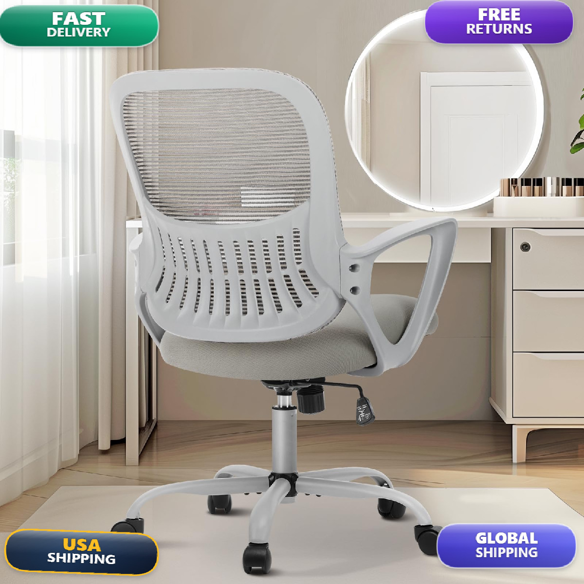 Sweetcrispy Home Office Managerial Executive Chair Ergonomic Mesh Adjustable