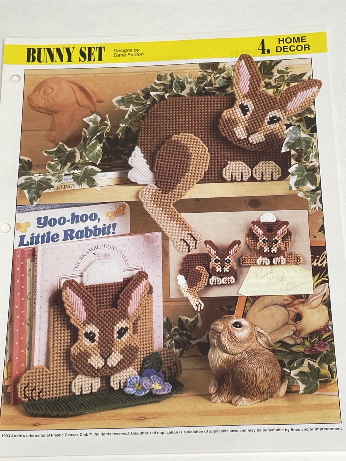 Bunny Set Bookends Shelf Sitter Magnets Annie's Attic Plastic Canvas Pattern